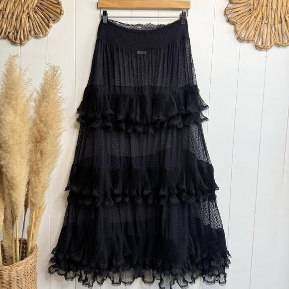 Free People maxi skirt ruffled tiered sheer flowy boho half slip frilly - Picture 5 of 9